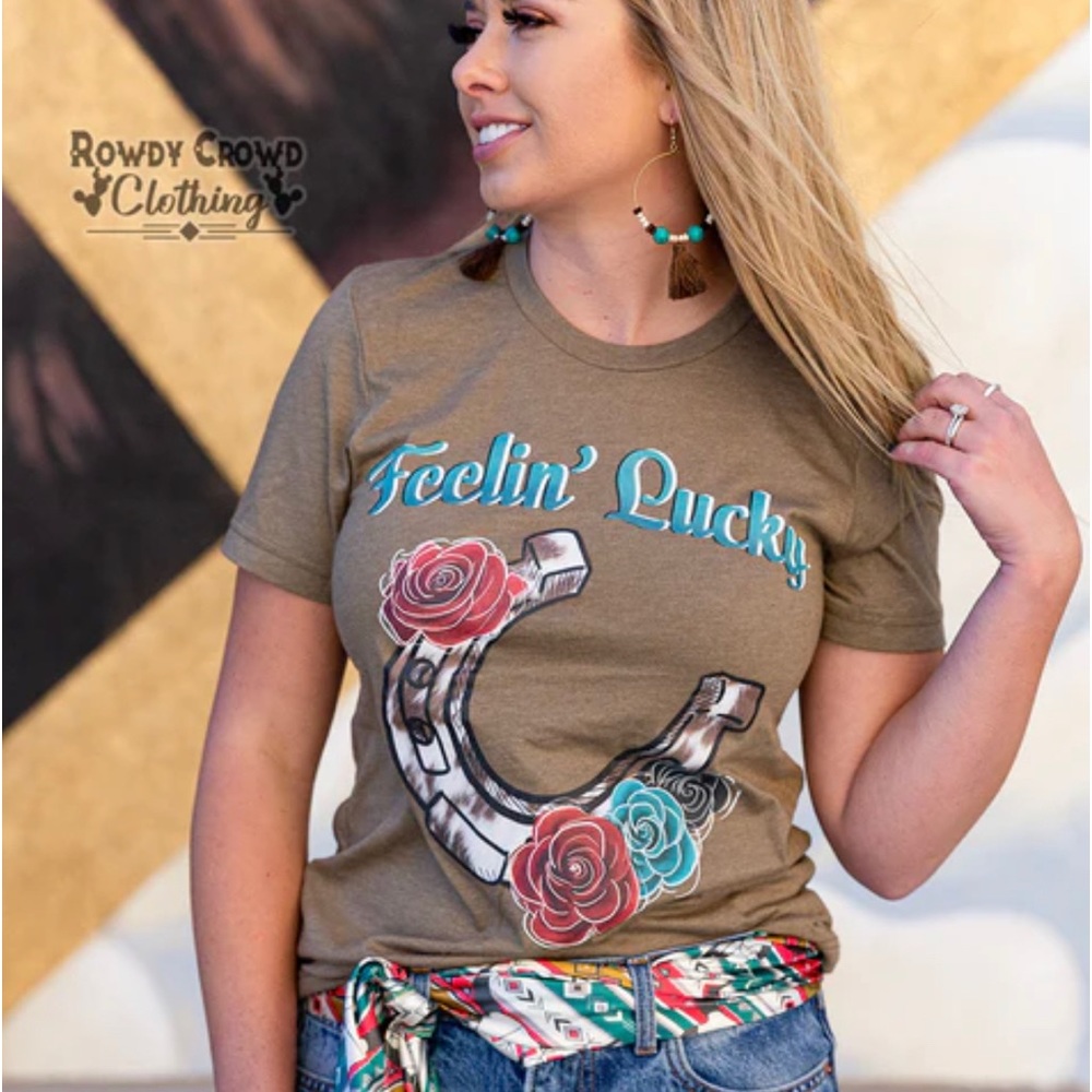 🌹🐮Rowdy Crowd Western Tee Horseshoe🐮🌹